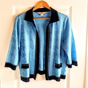 Ming Wang Blue Black Trim Knit Cardigan Sweater